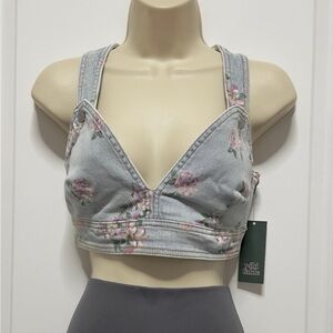 Wild Fable Light Washed Floral Cropped Denim Vest For Women Size Small
